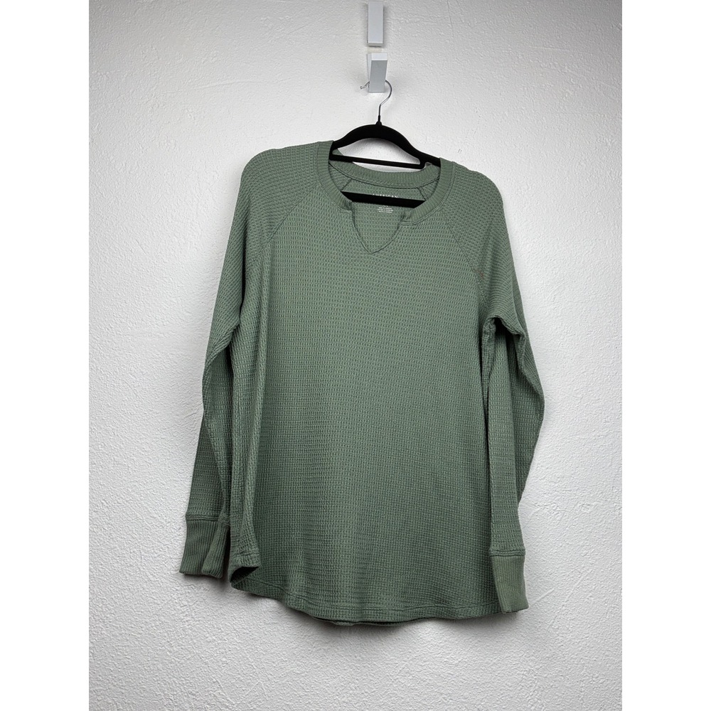 American Eagle Green Waffle Knit Top - L - Split Neck Raglan Casual Loungewear